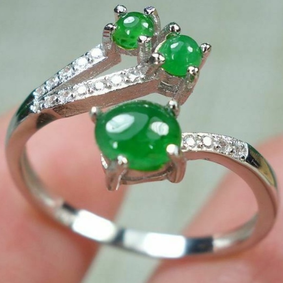 Certified Icy Green 100% Natural A jadeite jade Ring S925 silver 戒指（Free Size） - Picture 1 of 11